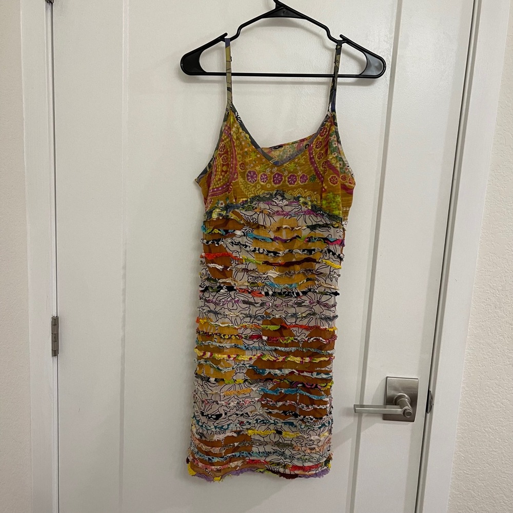 Vintage Boho Zara Larrson Stye‎ Mini Beach Cover Dress Frill Vibrant Festival